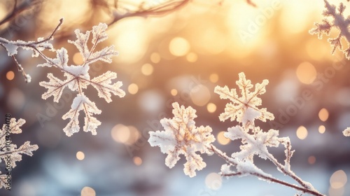 Soft snowflakes fall in a magical winter wonderland, creating a captivating holiday design with a snowy background.