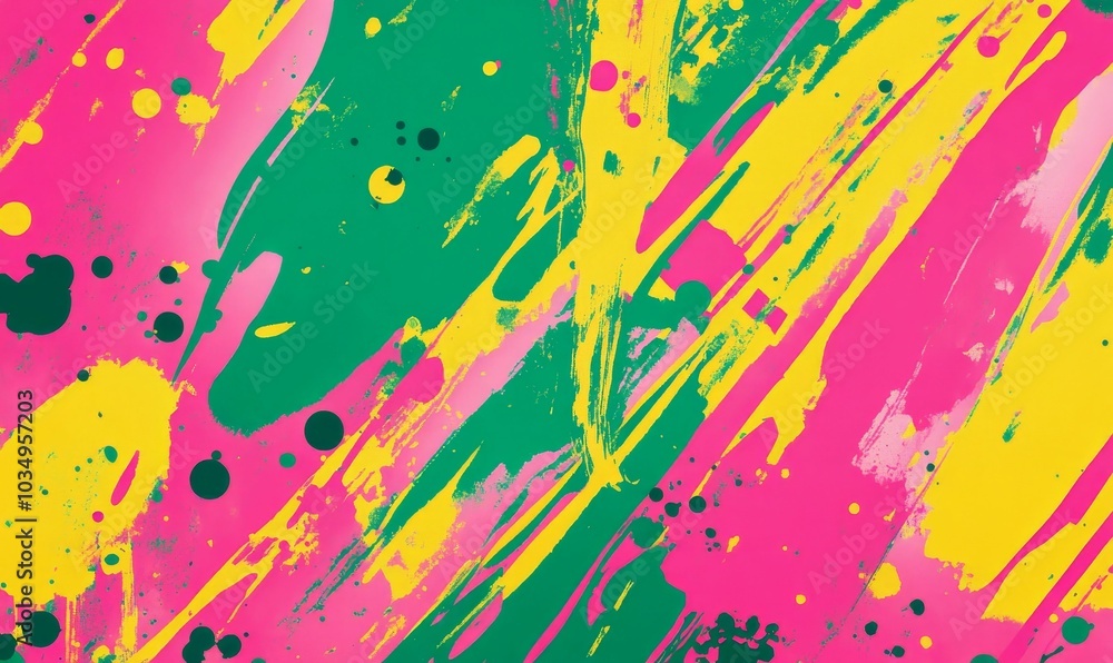 Abstract painting with pink, yellow, and green. Abstract painting with pink, yellow, and green.