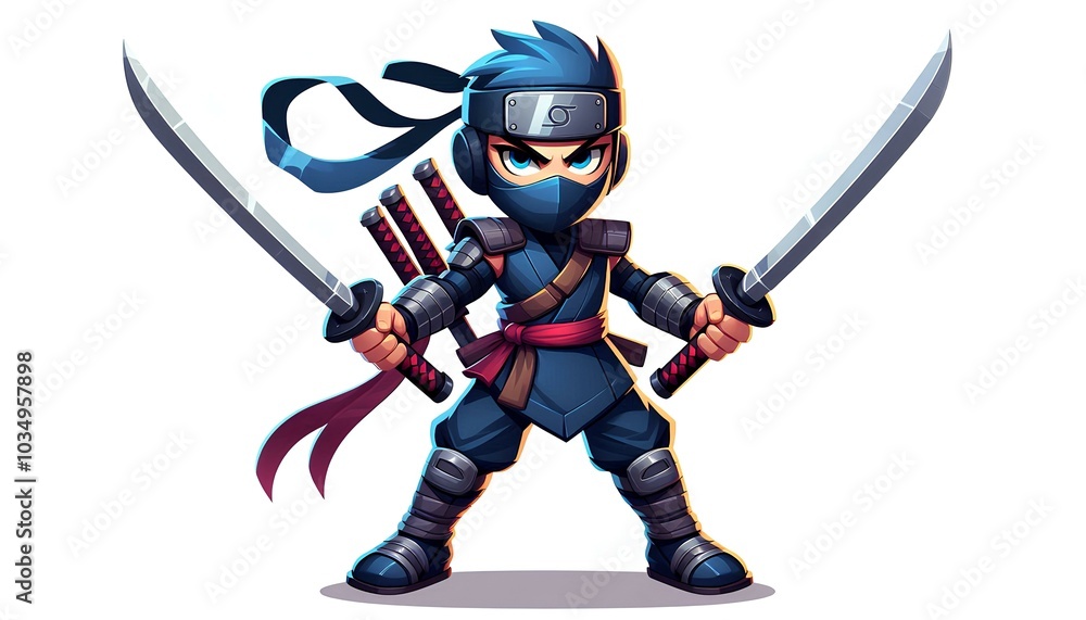 Stylish Cartoon Character Ninja with Twin Swords Stylish Cartoon Character Ninja with Twin Swords