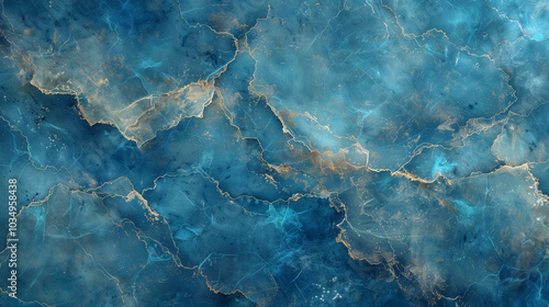 Abstract Blue and Gold Marble Texture with Cracked Patterns..