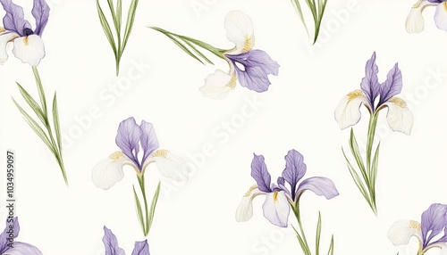 Purple and White Iris Flower Pattern Illustration