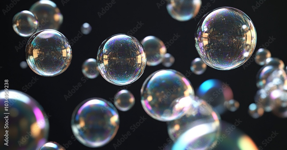 Colorful soap bubbles on a dark background. Colorful soap bubbles on a dark background.