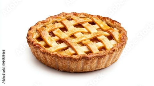 Freshly baked apple pie with a golden lattice crust on display