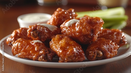 Delicious buffalo wings served with celery and dipping sauce