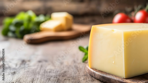 Cheese consumption demand and price increase concept. Cheese is placed on a plate on a wooden table.