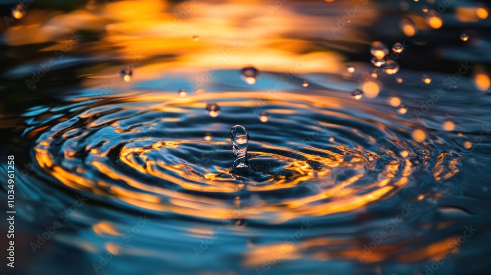 Water Drop Ripples with Golden Hues Water Drop Ripples with Golden Hues