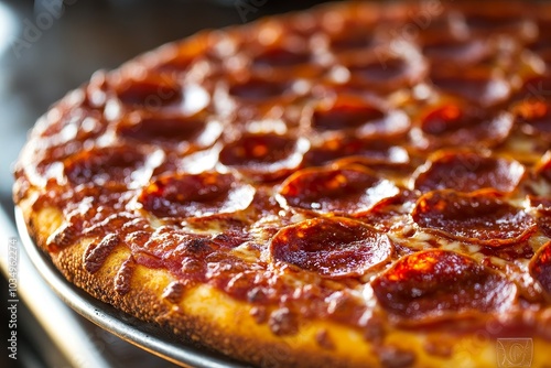 Delicious Chicago-style deep dish pizza with pepperoni slices