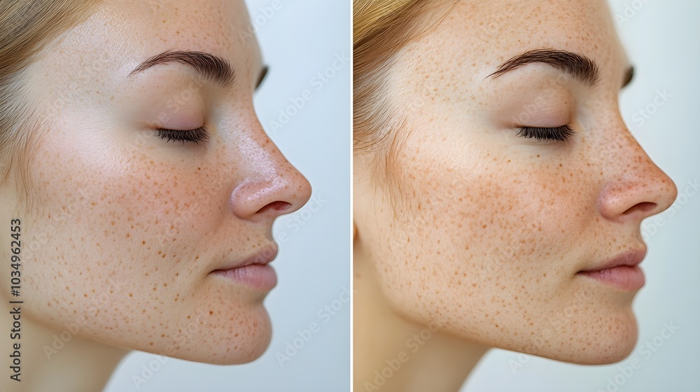 Obraz premium Document the transformation of skin texture and pigmentation before and after a combined facial treatment of Botox and melasma spot reduction
