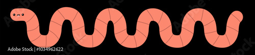 Worm insect bug icon. Earthworm banner. Cartoon funny kawaii baby animal character. Cute crawling bug collection. Smiling face. Pink color. Childish style Flat design Isolated Black background. Vector