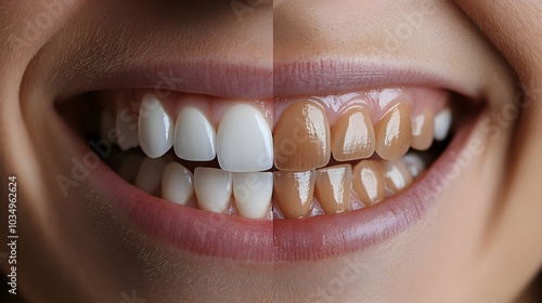 Cosmetic bonding procedure results, featuring a before shot of chipped front teeth and an after shot with smooth, symmetrical teeth post-bonding