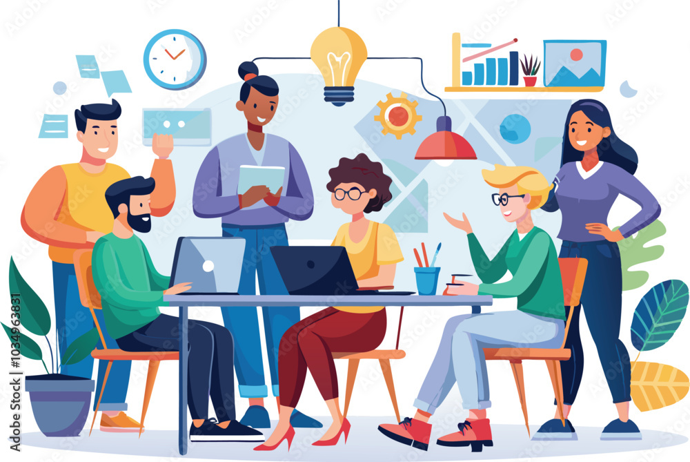 business people working together in office vector illustration. business people working together in office vector illustration.