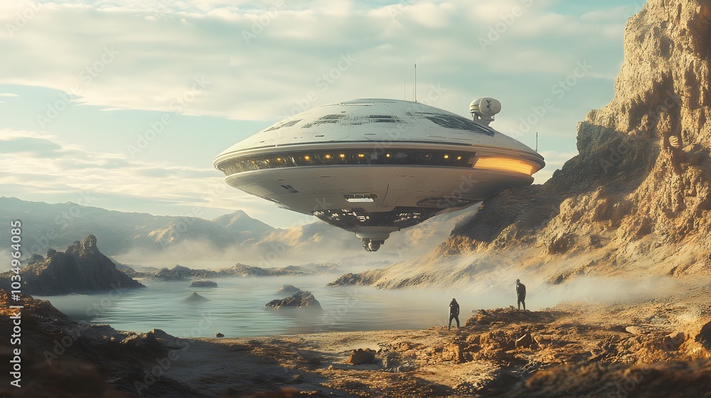 Fototapeta premium Landing alien, digital painting. 