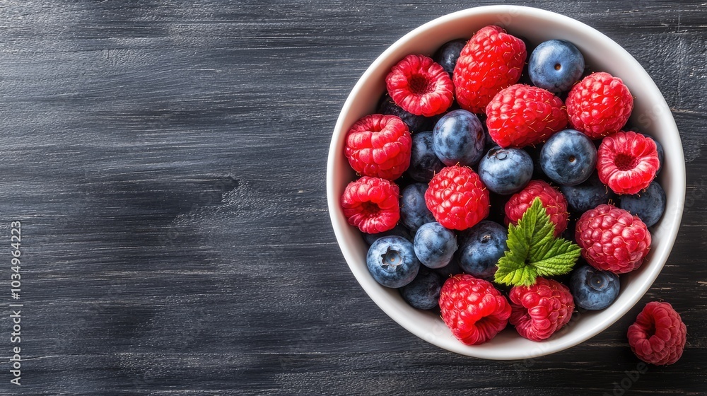 Fresh Berries in a Bowl on Dark Wood Background Fresh Berries in a Bowl on Dark Wood Background