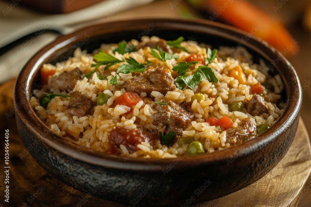 Delicious Creole jambalaya with rice and meat served in Louisiana Delicious Creole jambalaya with rice and meat served in Louisiana