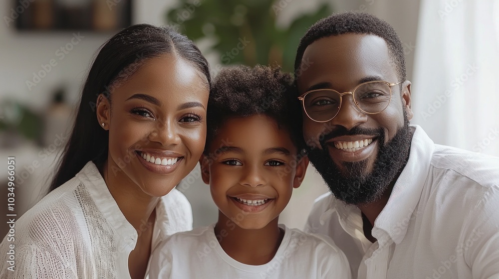 A smiling family of three, a man and two children, are posing for a picture A smiling family of three, a man and two children, are posing for a picture