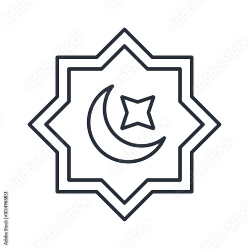 Islamic design icon. Moon and masjid line vector illustration.