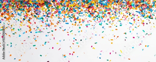 Colorful confetti falling on white background.