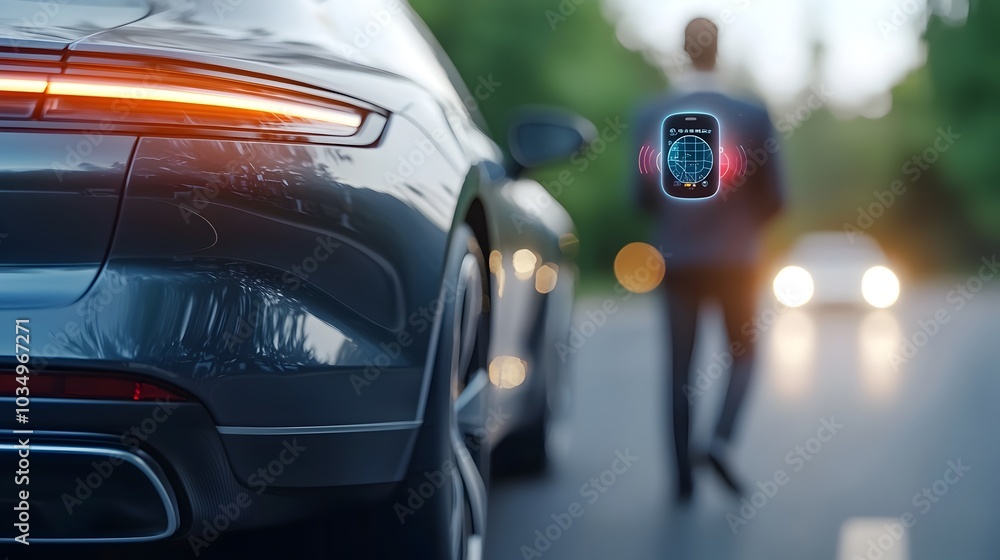 Futuristic 3D of a modern electric vehicle with a sleek innovative design and a holographic GPS map display as part of its advanced navigation system Futuristic 3D of a modern electric vehicle with a sleek innovative design and a holographic GPS map display as part of its advanced navigation system