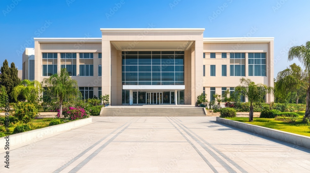 Modern Architectural Office Building in Sunny Landscape Modern Architectural Office Building in Sunny Landscape