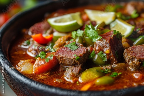 Hearty Texan chili meat soup with fresh ingredients and spices