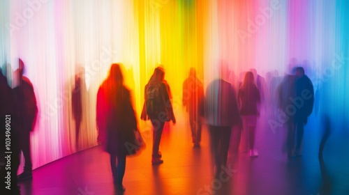 Abstract Silhouettes of People Walking in Vibrant Colorful Light