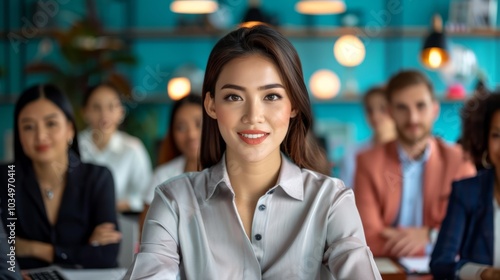 Professional Woman in Formal Shirt Addressing Audience