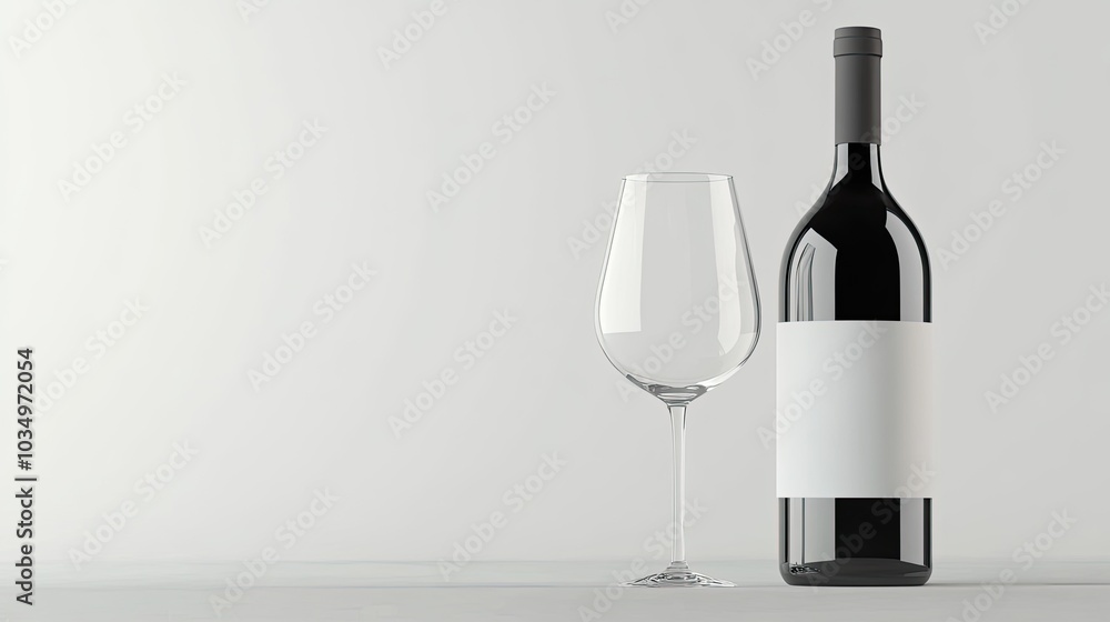 Elegant Red Wine Bottle and Glass on a Simple Background Elegant Red Wine Bottle and Glass on a Simple Background