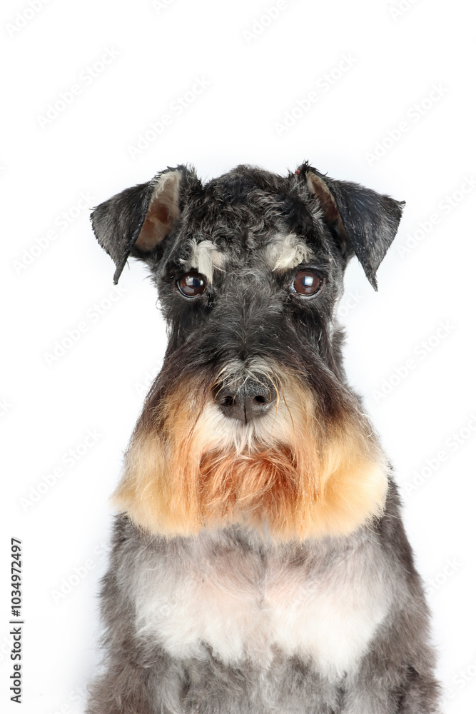 miniature schnauzer dog with cute expression isolated on white looking camera miniature schnauzer dog with cute expression isolated on white looking camera
