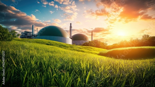 Biogas Plant at Sunset