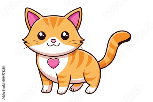 Cute ginger cat with a pink heart in its paws E.eps