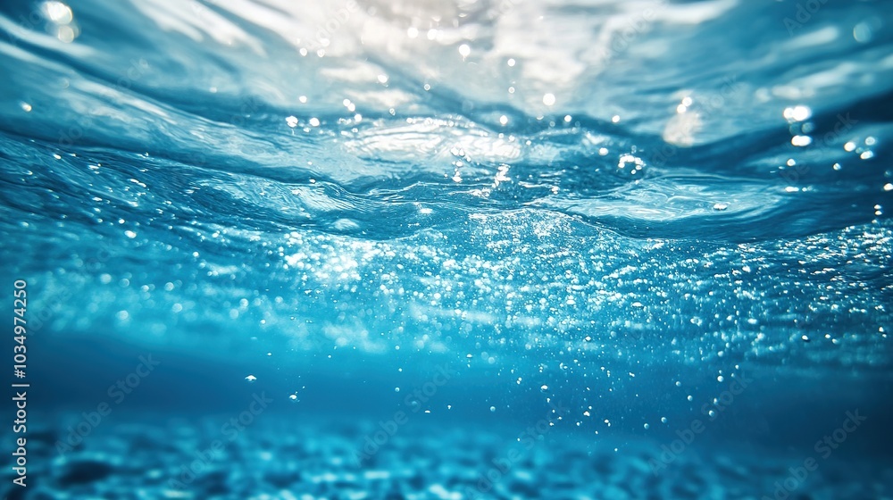 Underwater Bubbles in Clear Blue Water Surface Underwater Bubbles in Clear Blue Water Surface