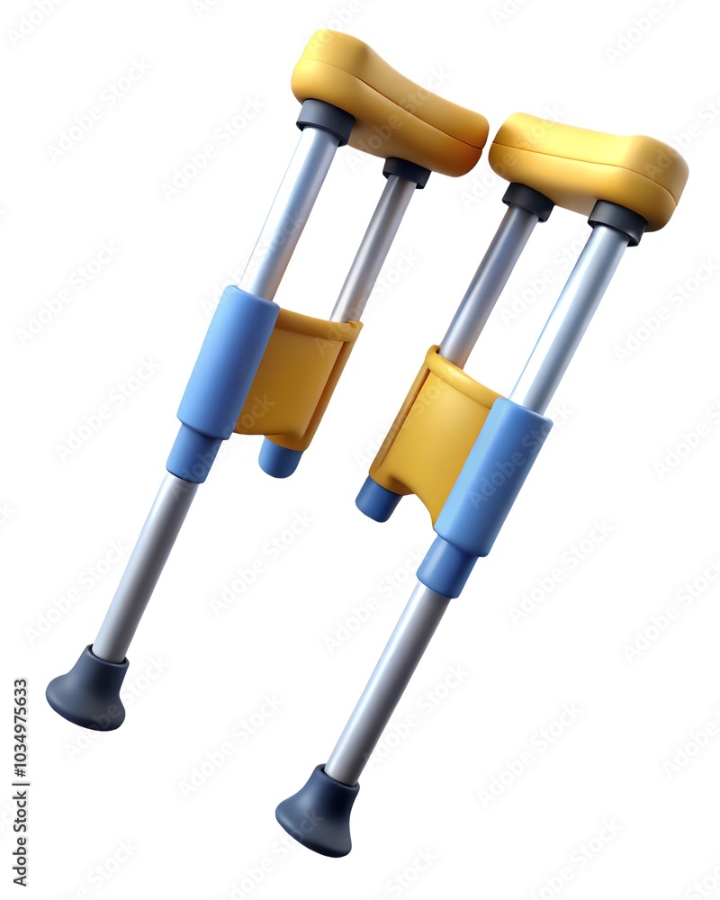 Crutches 3D render icon isolated on white background Crutches 3D render icon isolated on white background