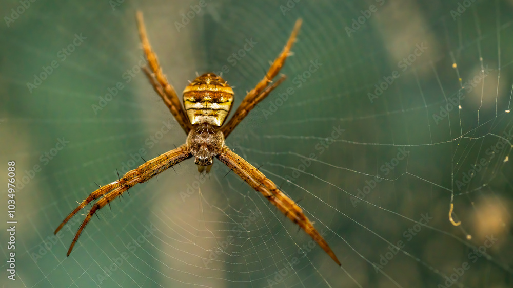 Spider stretches its legs, spider on the web
