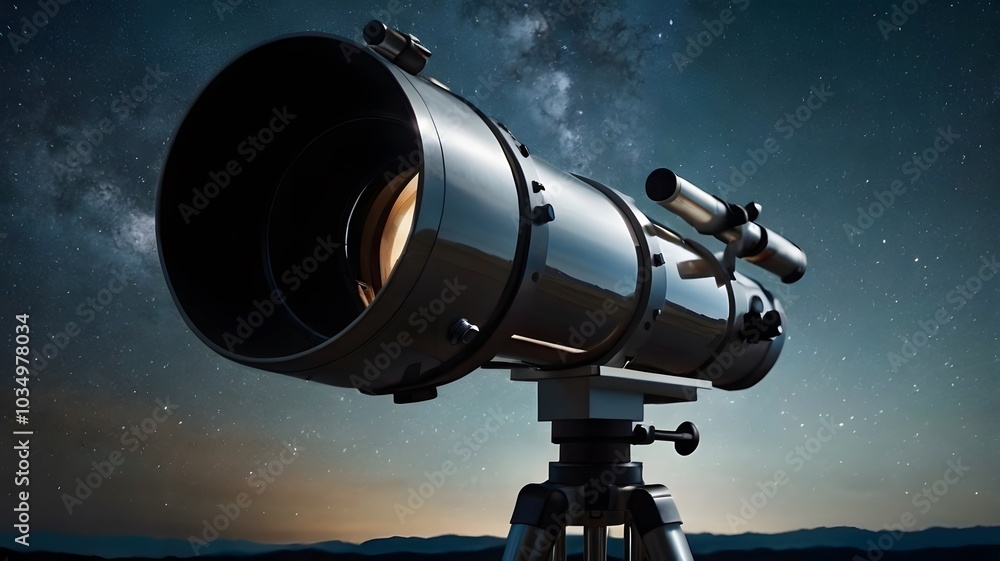 Close up of high powered telescope aimed at stars astronomy and astrophotography background Close up of high powered telescope aimed at stars astronomy and astrophotography background