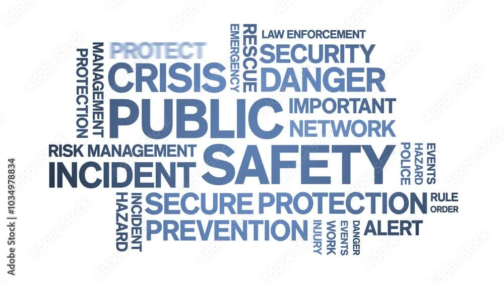 Public Safety animated word cloud;text design animation tag kinetic typography seamless loop. Public Safety animated word cloud;text design animation tag kinetic typography seamless loop.