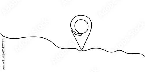 continuous one line google map point route directions and location outline vector art illustration, Single line line map symbol, location point for business. Pin location, geosign of a editable line