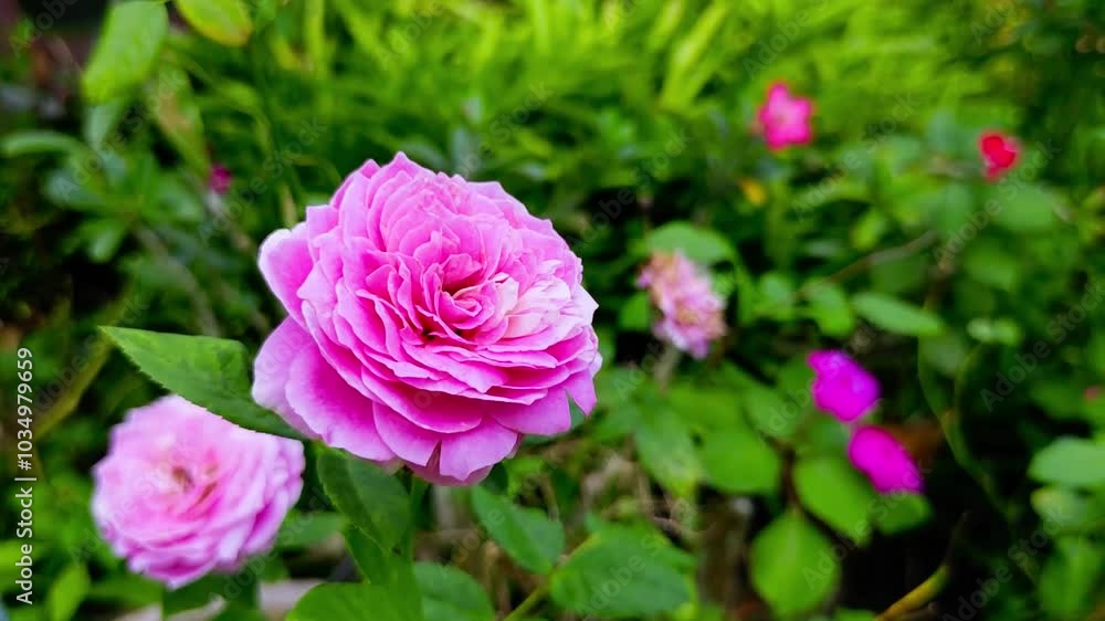 Close-up beautiful pink rose is blooming in the garden. Close-up beautiful pink rose is blooming in the garden.