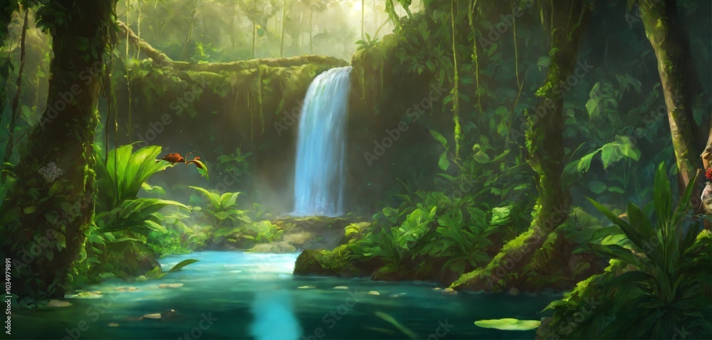 Nature and waterfall, AI generated Nature and waterfall, AI generated