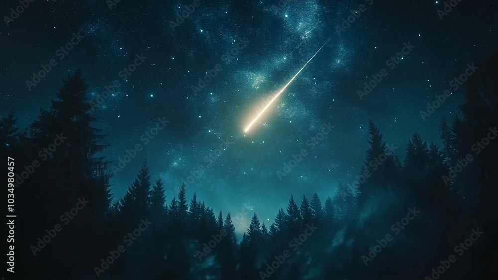 A shooting star cuts through the night sky A shooting star cuts through the night sky