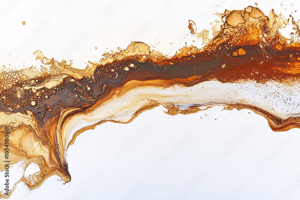Obraz premium Abstract Gold and Brown Acrylic Painting on White Background