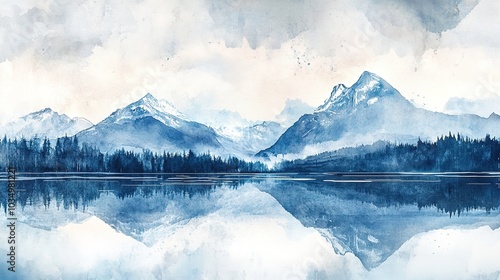 Wallpaper Mural Serene Mountain Reflection in Watercolor Style Torontodigital.ca