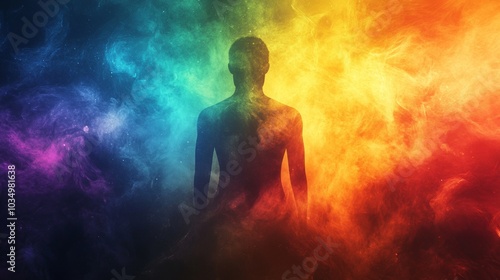 Silhouette of a Person Surrounded by Vibrant Multicolored Smoke