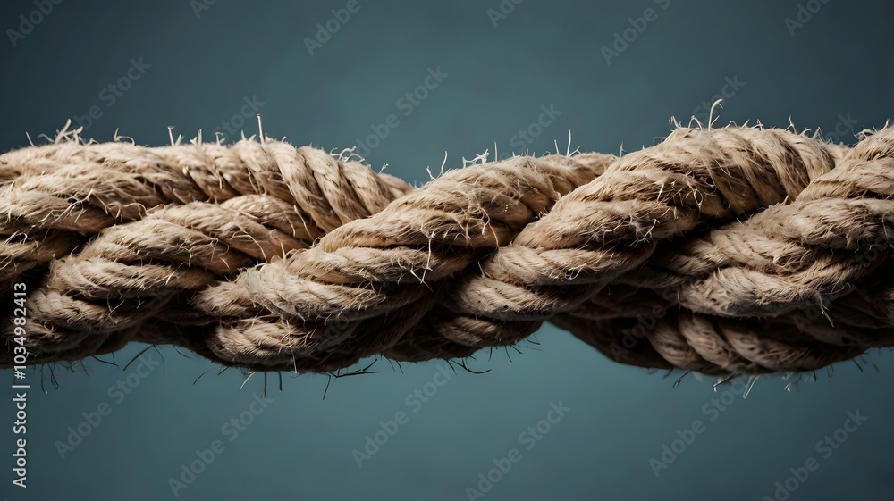 Fototapeta premium Close up of thick braided rope with natural fiber texture on plain background