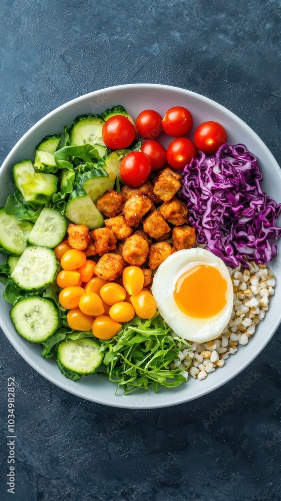 Vibrant and nutritious balanced meal featuring an array of vegetables, proteins, and grains for a healthy lifestyle. Vibrant and nutritious balanced meal featuring an array of vegetables, proteins, and grains for a healthy lifestyle.