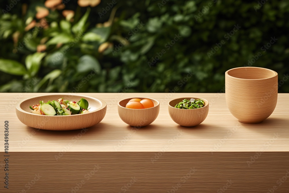 Minimalist Food Presentation with Wooden Bowls Minimalist Food Presentation with Wooden Bowls