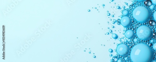 Oxygen bubbles gracefully floating in vibrant blue liquid, perfect for adding your own text or message.