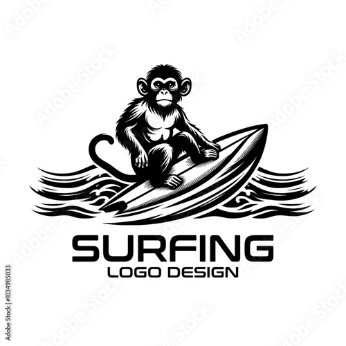 Surfing Monkey Vector Logo Design