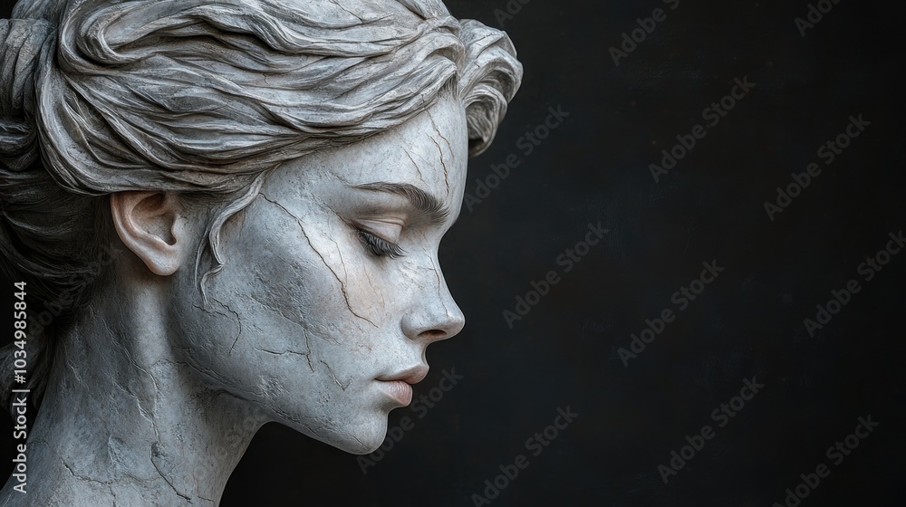 A sculpted profile of a woman with a textured, artistic finish. A sculpted profile of a woman with a textured, artistic finish.