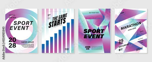 Sport event poster design background vector set. Sport cover template with vibrant abstract gradient geometric shape. Ideal design for social media, flyer, promotion, card.