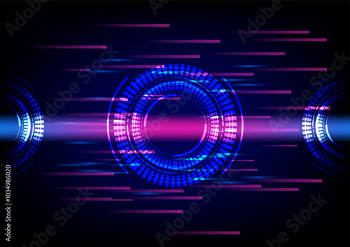 Futuristic tech circle glowing and neon lighting on dark blue abstract technology background. Electric power concept.
